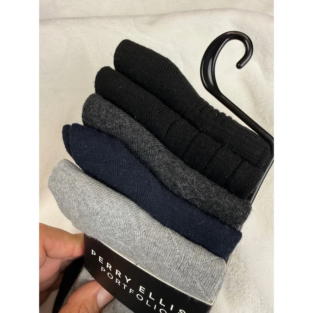 Perry Ellis Portfolio Mens 5 Pack Dress Socks Black Grey Navy Blue New Sz 7-12